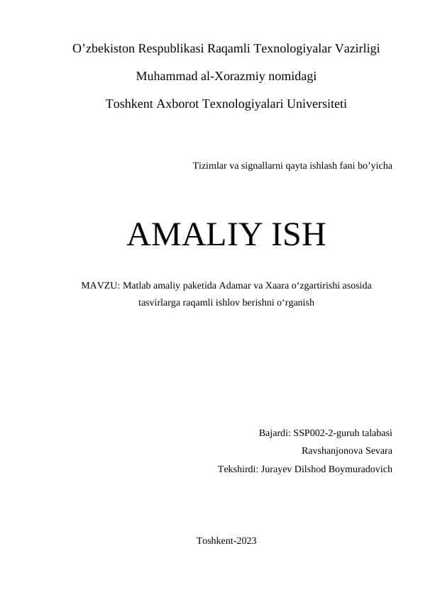 Matlab paketida signallarga spektral ishlov berish