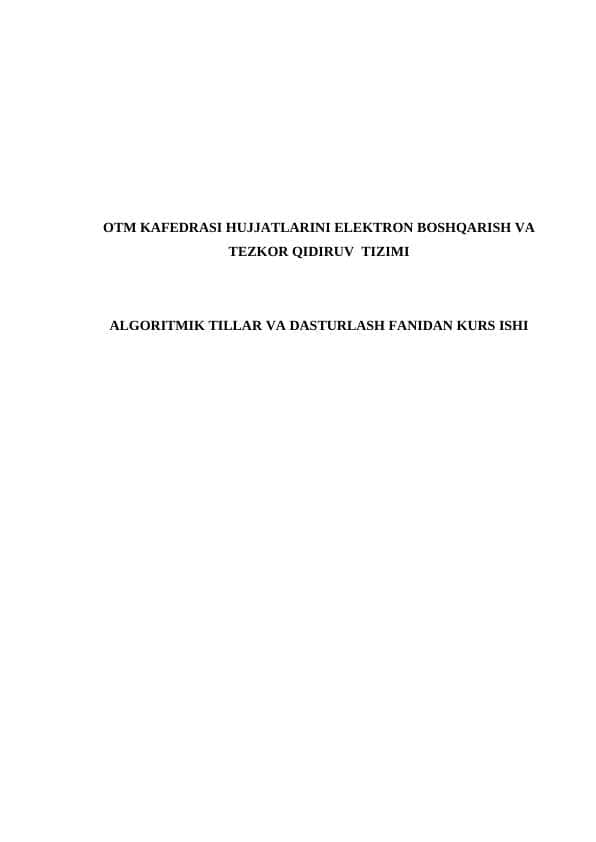 OTM KAFEDRASI HUJJATLARINI ELEKTRON BOSHQARISH VA TEZKOR QIDIRUV TIZIMI