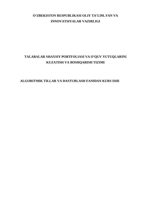 TALABALAR SHAXSIY PORTFOLIASI VA O’QUV YUTUQLARINI KUZATISH VA BOSHQARISH TIZIMI