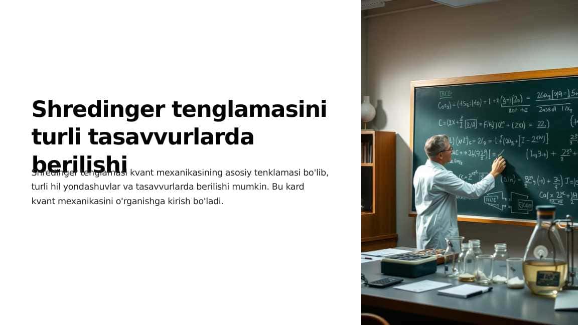 Shredinger telnglamasini turli tasavvurlarda berilishi.
