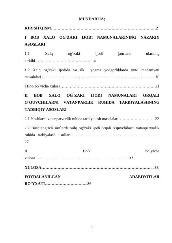 XALQ OG`ZAKI IJODI NAMUNALARINING NAZARIY ASOSLARI