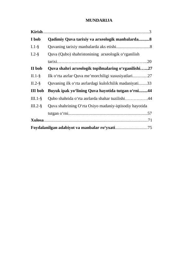 Quva shahristoni arxeologik tadqiqotlari, topilmalar va davriy tahlil