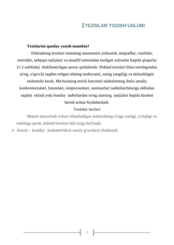 TEZISLAR YOZISH USLUBI