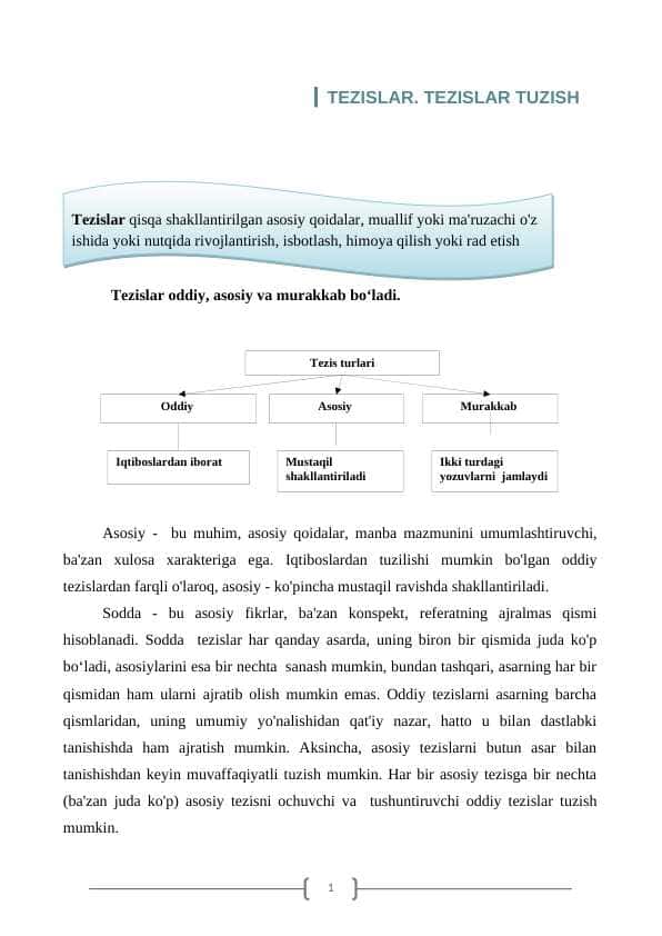 TEZISLAR. TEZISLAR TUZISH