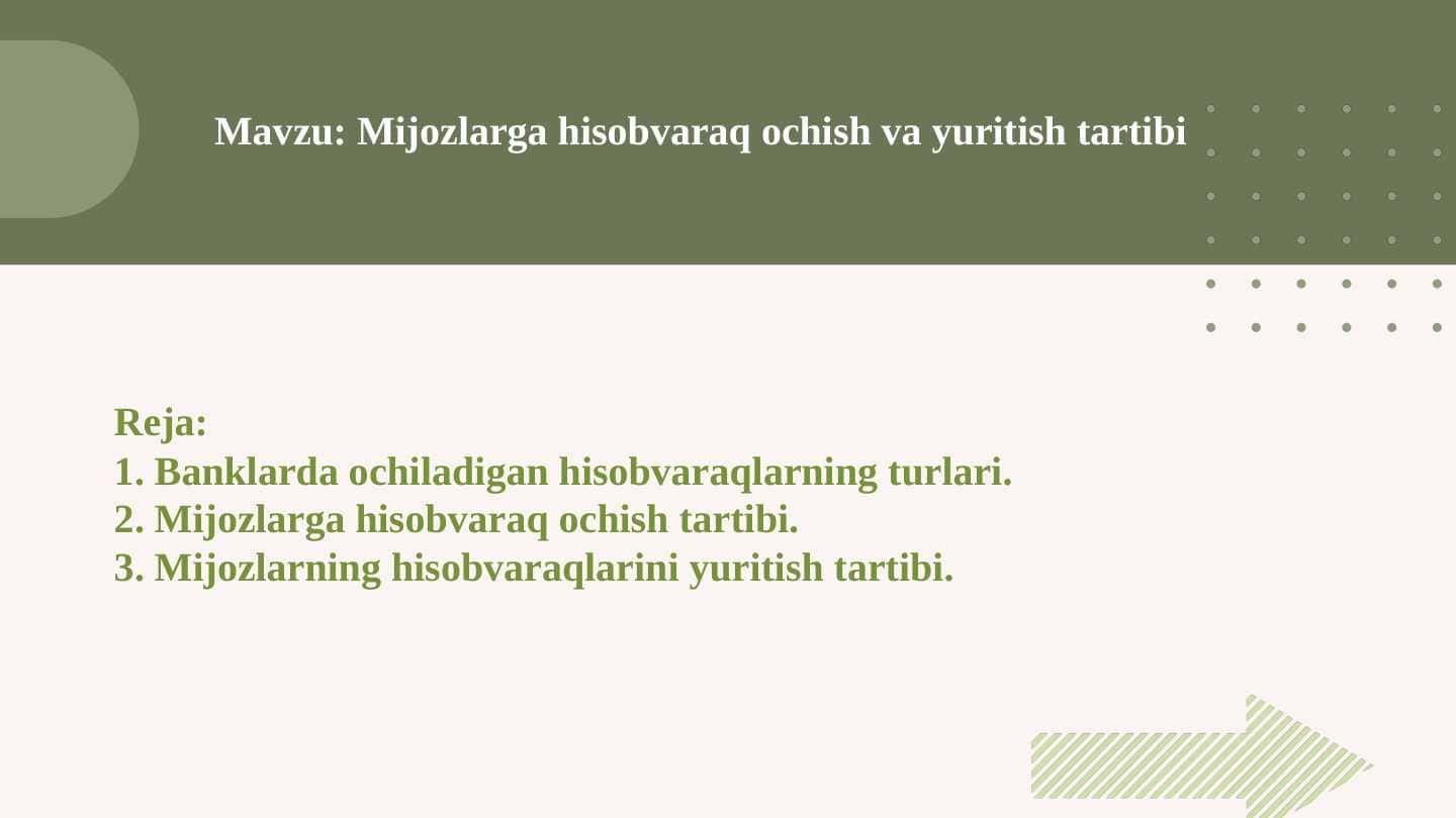 Mijozlarga hisobvaraq ochish va yuritish tartibi