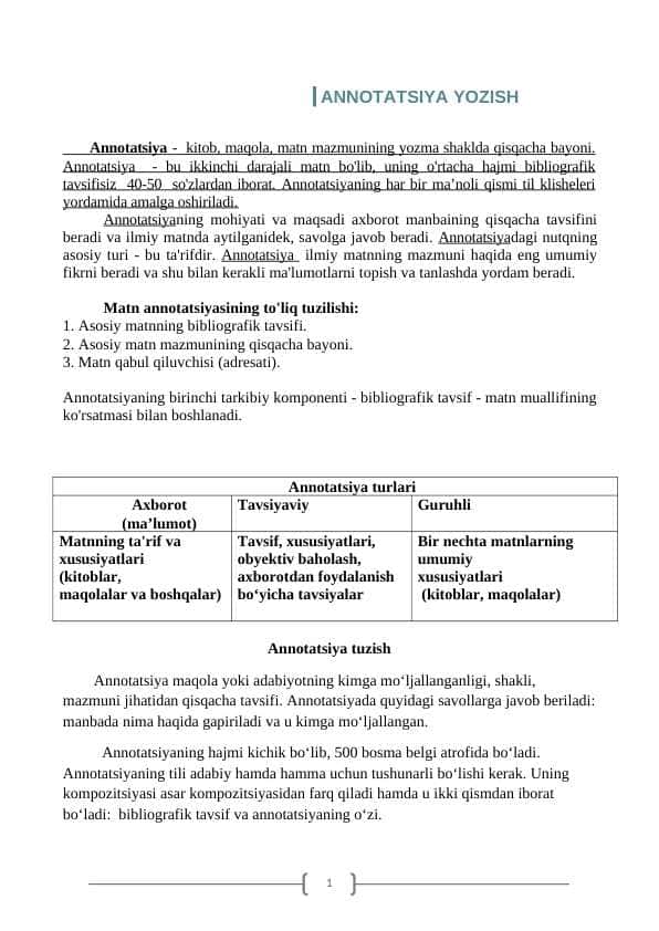 ANNOTATSIYA YOZISH
