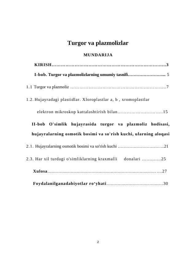Turgor va plazmolizlar
