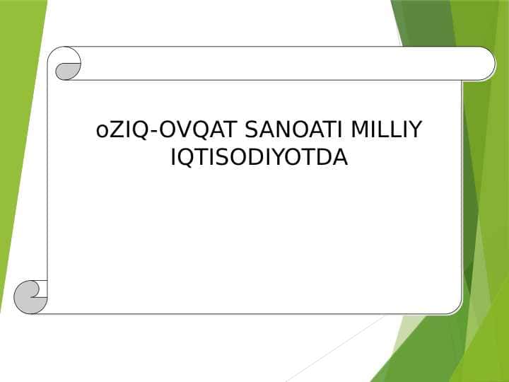 OZIQ-OVQAT SANOATI MILLIY IQTISODIYOTDA