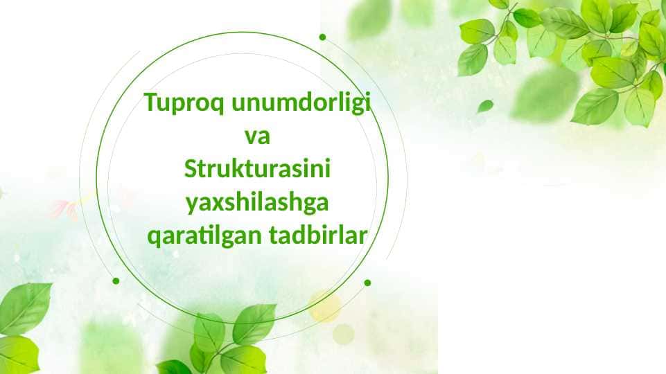 Tuproq unumdorligi va strukturasini yaxshilashga qaratilgan tadbirlar