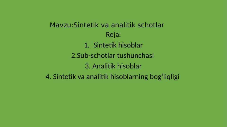 Sintetik va analitik schyotlar
