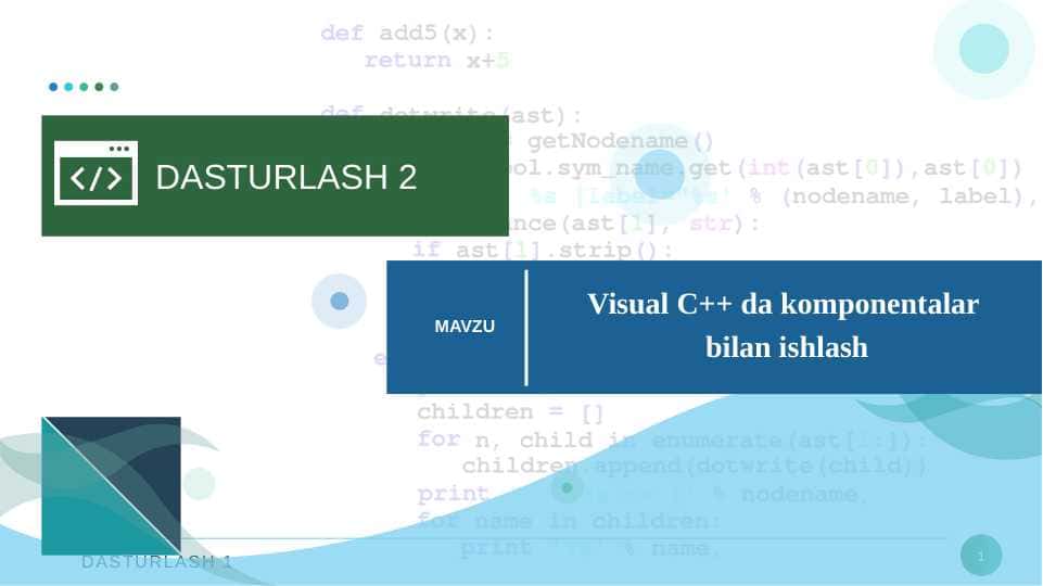 VISUAL C ++ DA KOMPONENTALAR BILAN ISHLASH.