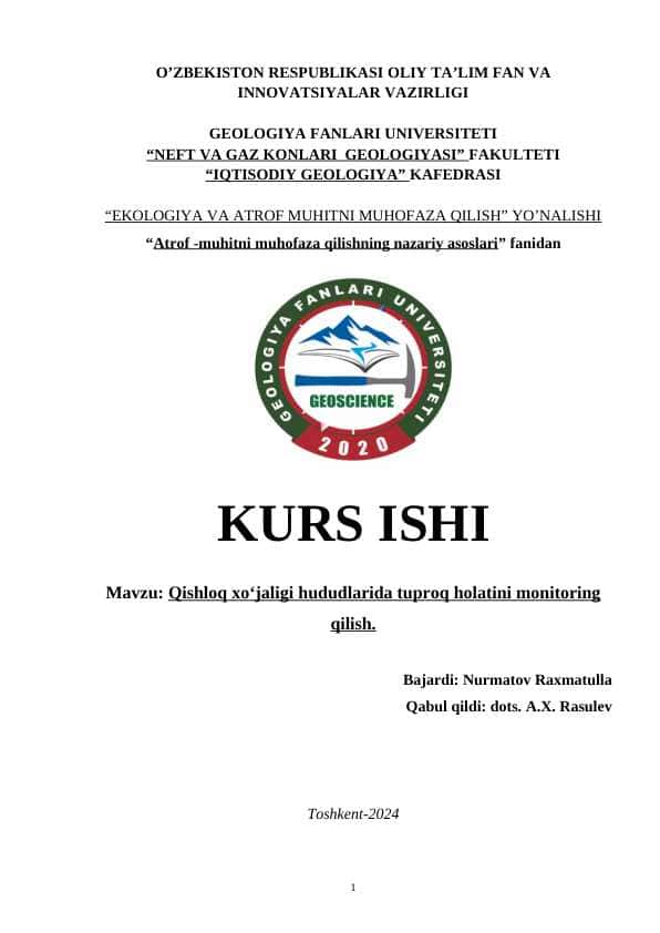 Qishloq xo'jaligi hududlarida tuproq holatini monitoring qilish