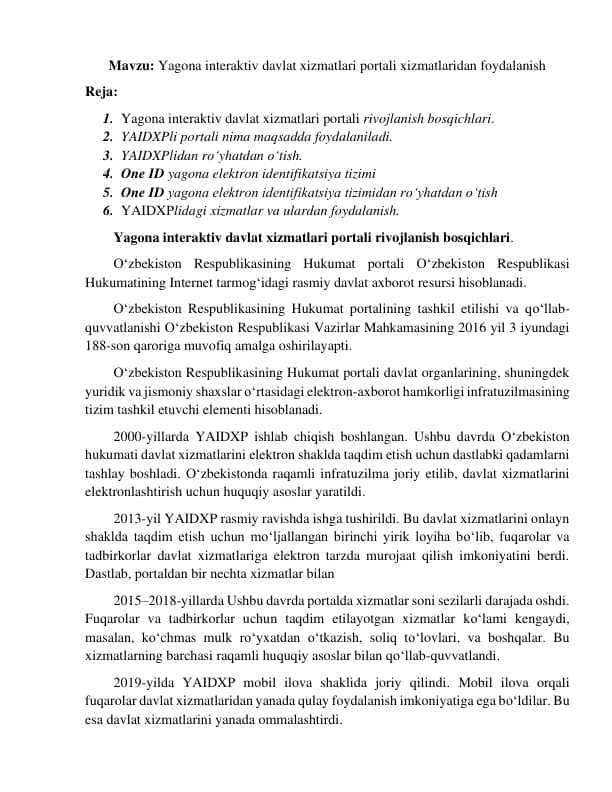 Yagona interaktiv davlat xizmatlari portali xizmatlaridan foydalanish