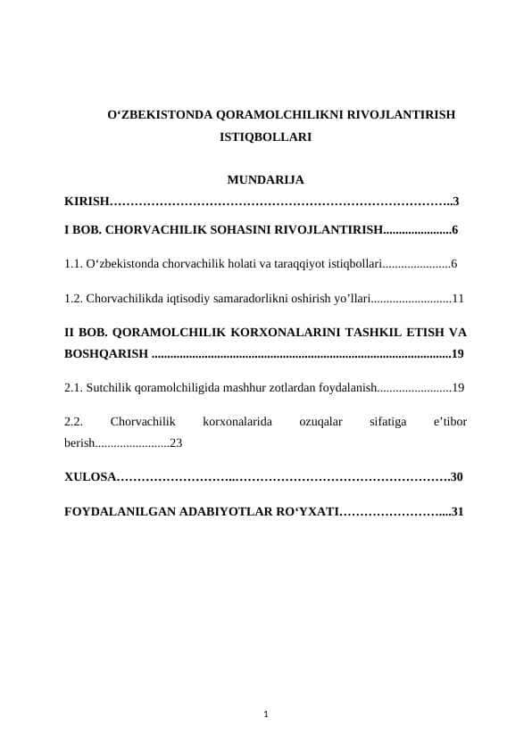 O‘ZBEKISTONDA QORAMOLCHILIKNI RIVOJLANTIRISH ISTIQBOLLARI