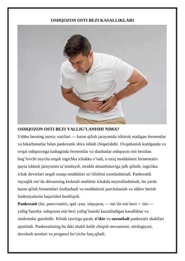 OSHQOZON OSTI BEZI KASALLIKLARI