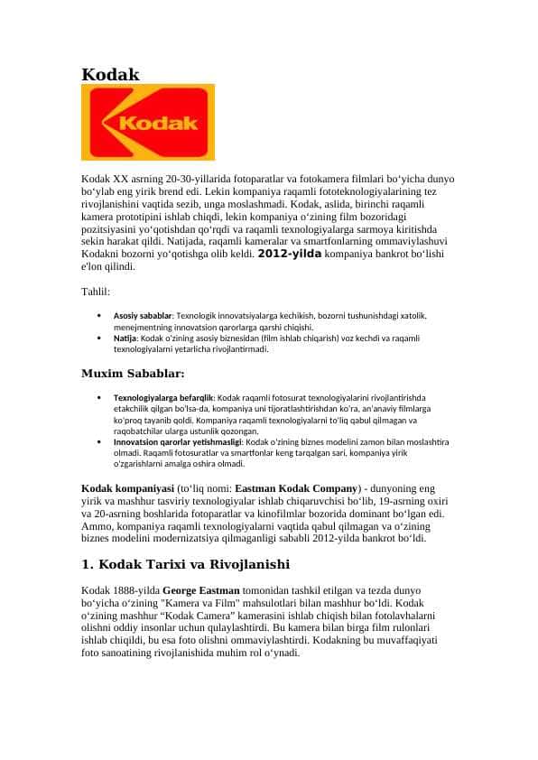 Kodak Keys Tadqiqot O'zbekcha Menejment