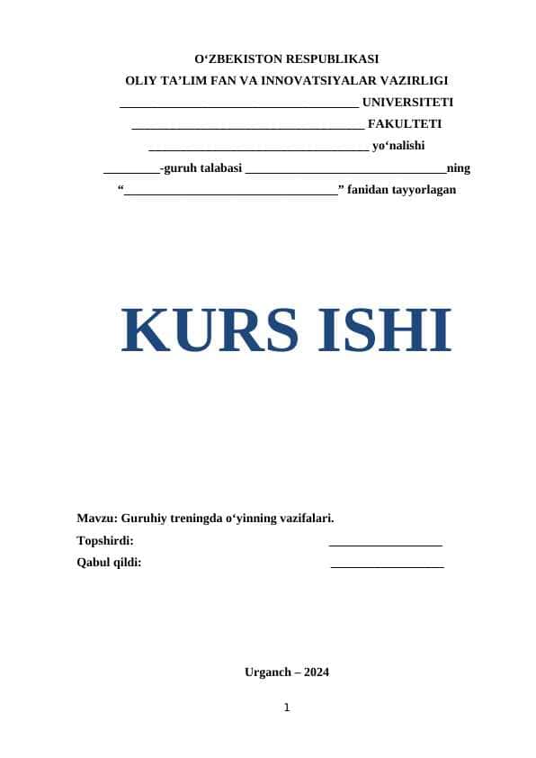 Guruhiy treningda o‘yinning vazifalari