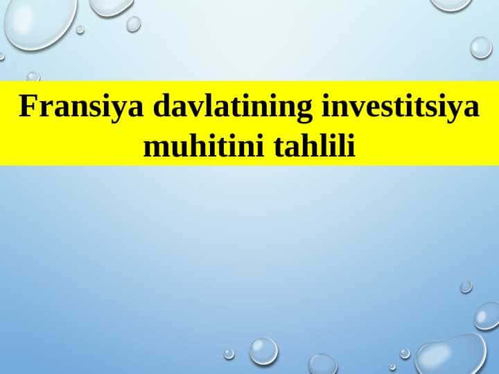 Fransiya davlatining investitsiya muhitini tahlili