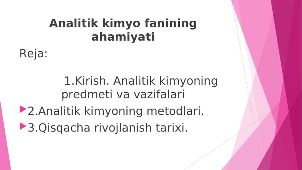 Analitik kimyo fanining ahamiyati