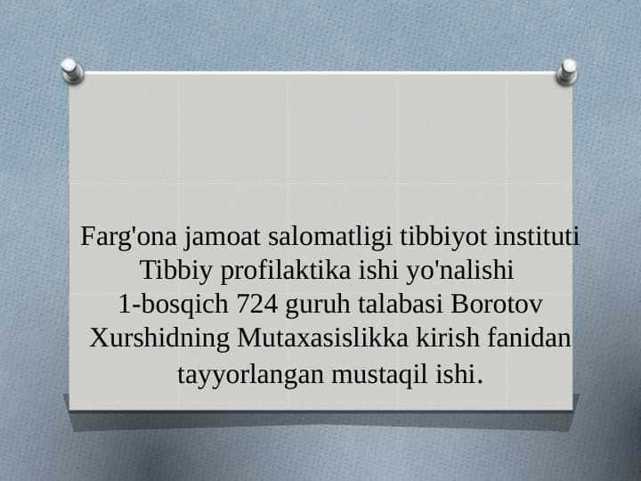 Gigiyenaga oid sanitar qoida va meyorlarga asosan tekshiruv oʻtkazish.....