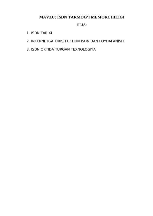 ISDN TARMOG‘I MEMORCHILIGI