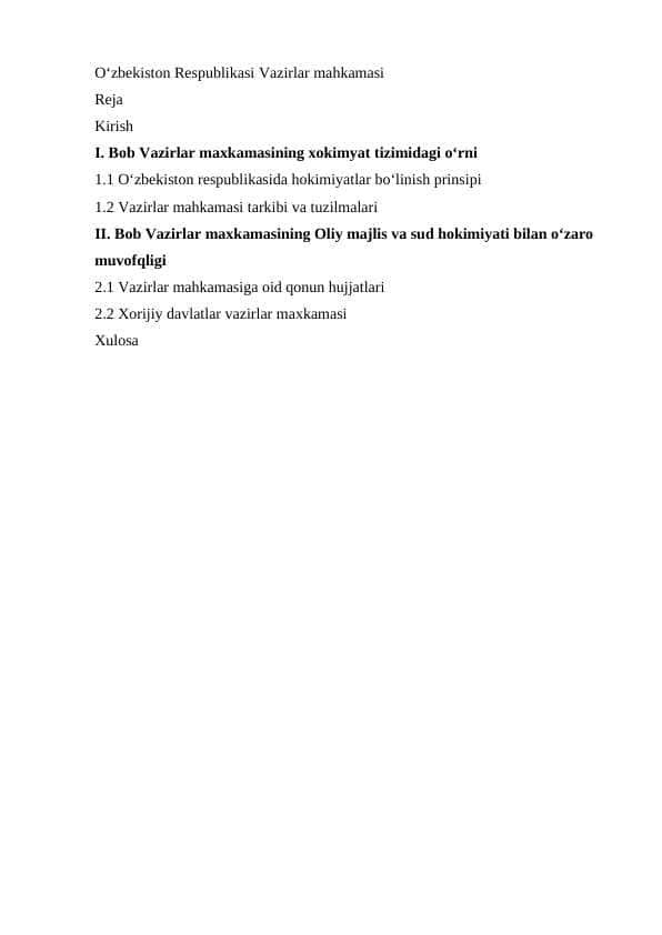 O‘zbekiston Respublikasi Vazirlar mahkamasi