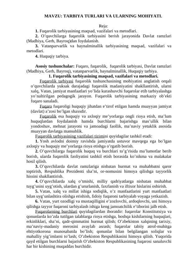 TARBIYA TURLARI VA ULARNING MOHIYATI