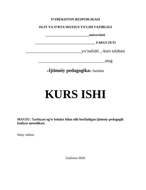 Tarbiyasi og‘ir bolalar bilan olib boriladigan ijtimoiy-pedagogik faoliyat metodikasi
