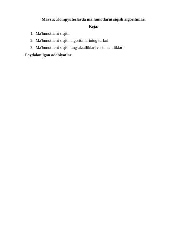 Kompyuterlarda ma'lumotlarni siqish algoritmlari