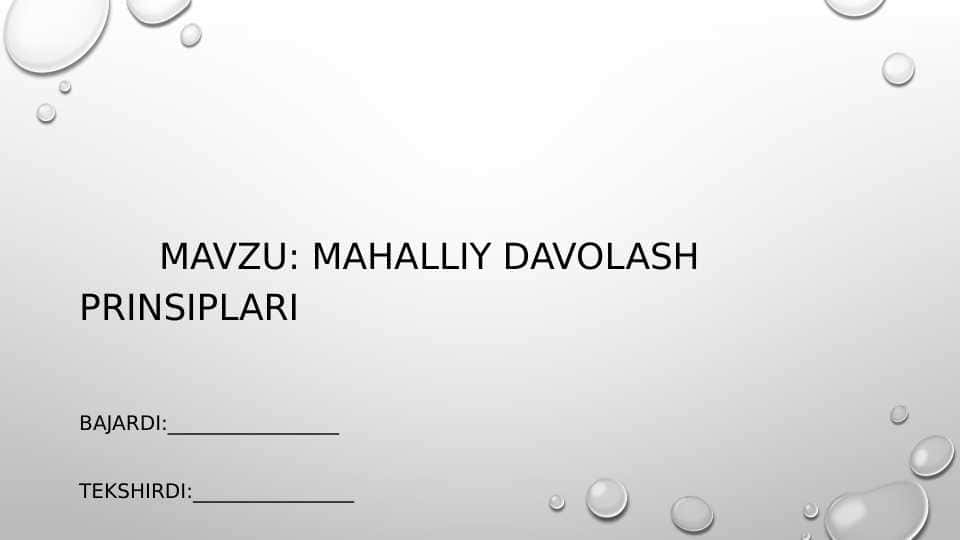 mahalliy davolash prinsiplari