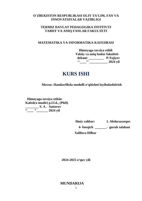 Hamkorlikda modulli oʻqitishni loyihalashtirish