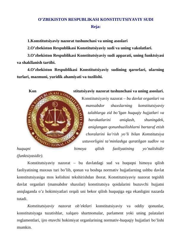O’ZBEKISTON RESPUBLIKASI KONSTITUTSIYAVIY SUDI