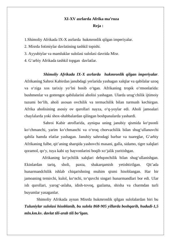 XI-XV asrlarda Afrika ma'ruza .docx