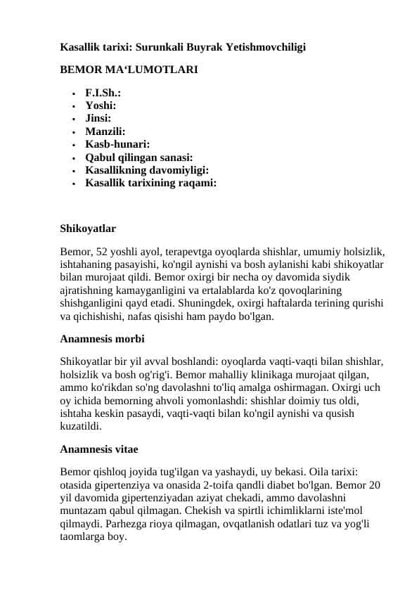 Surunkali buyrak yetishmovchiligi