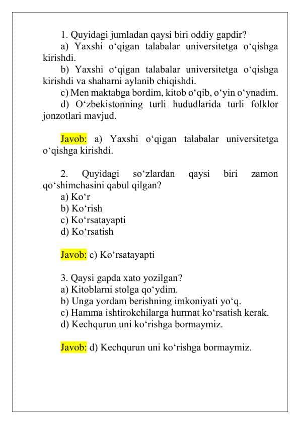 Ona tili test