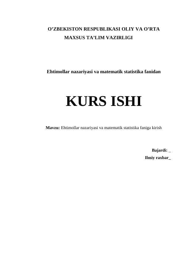 Ehtimollar nazariyasi va matematik statistika faniga kirish