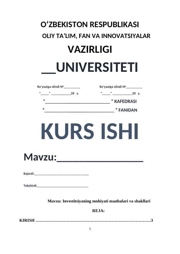 Investitsiyaning mohiyati manbalari va shakllari