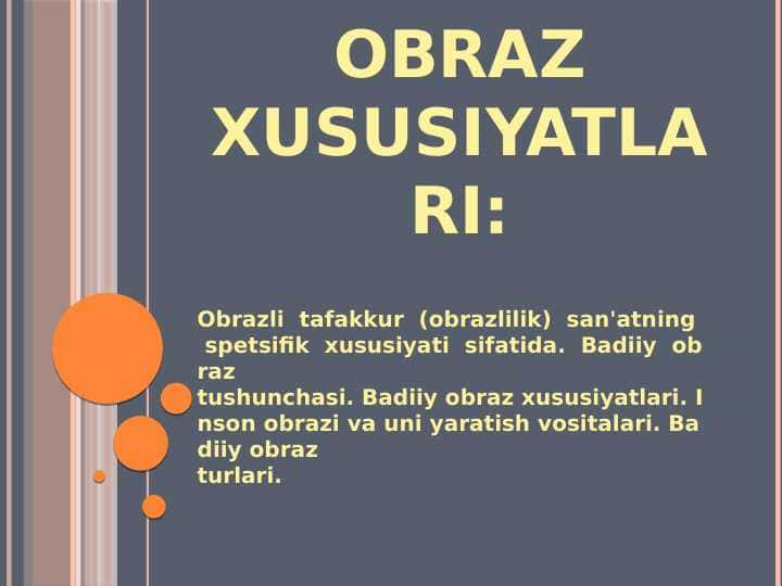 Badiiy obraz xususiyatlari