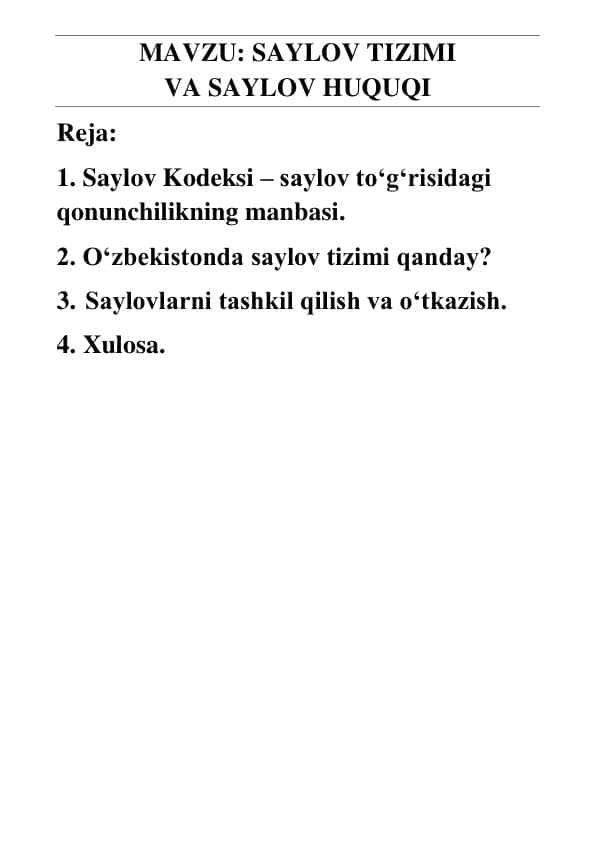 SAYLOV TIZIMI va saylov huquqi