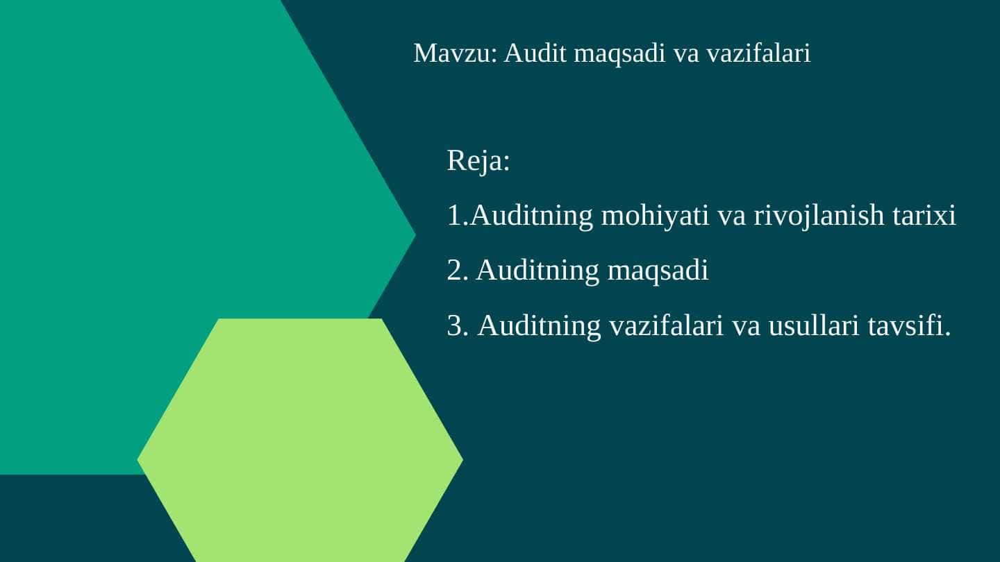 Audit maqsadi va vazifalari