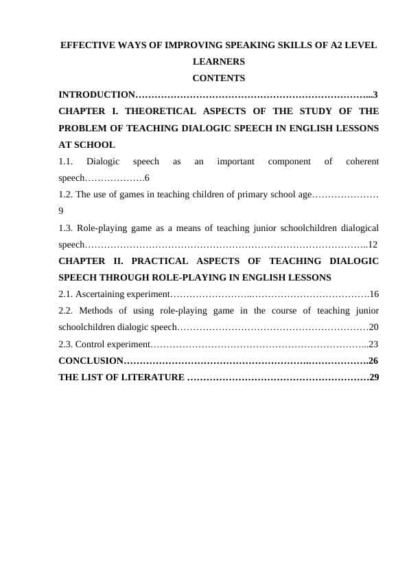 EFFECTIVE WAYS OF IMPROVING SPEAKING SKILLS OF A2 LEVEL LEARNERS
