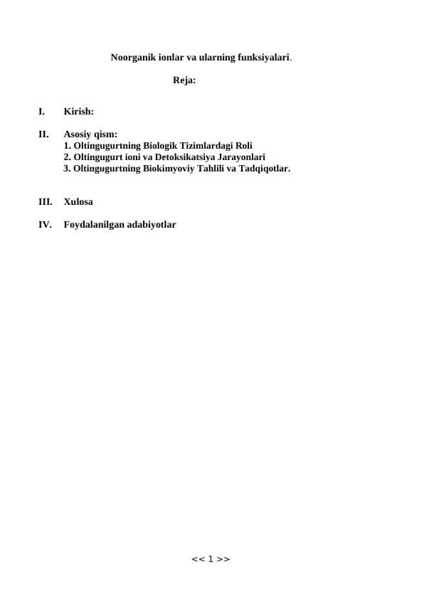 Noorganik ionlar va ularning funksiyalari