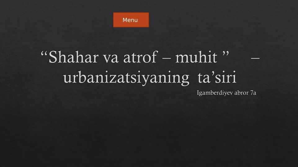 Shahar va atrof – muhit