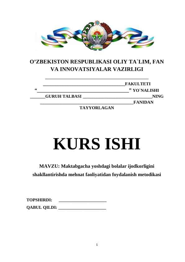 Maktabgacha yoshdagi bolalar ijodkorligini shakllantirishda mehnat faoliyatidan foydalanish metodikasi