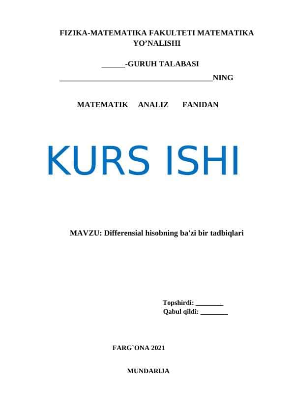 Differensial hisobning ba'zi bir tadbiqlari
