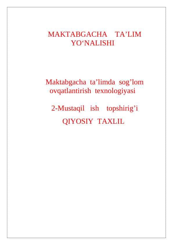 Maktabgacha ta’limda sog’lom ovqatlantirish texnologiyasi