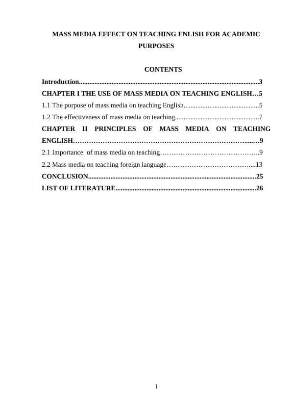MASS MEDIA EFFECT ON TEACHING ENLISH FOR ACADEMIC PURPOSES