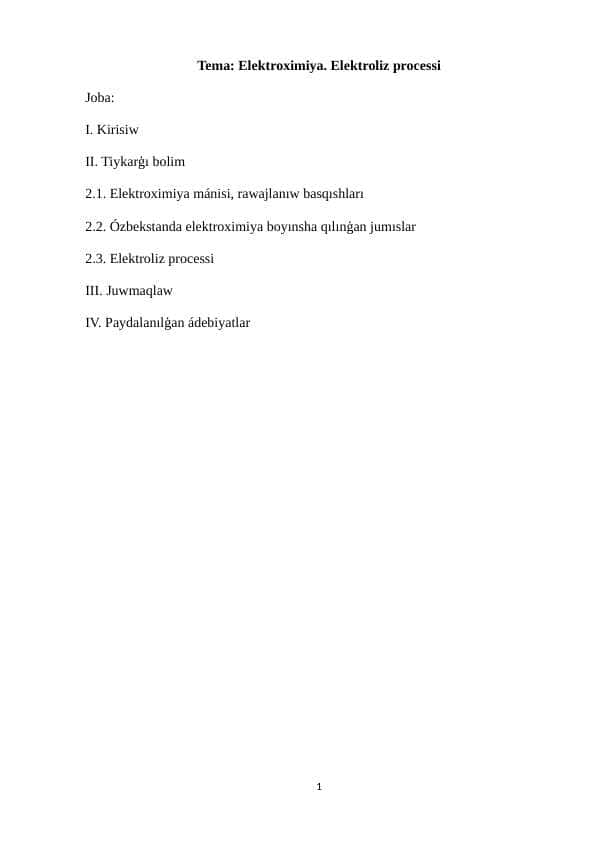 Elektroximiya. Elektroliz processi