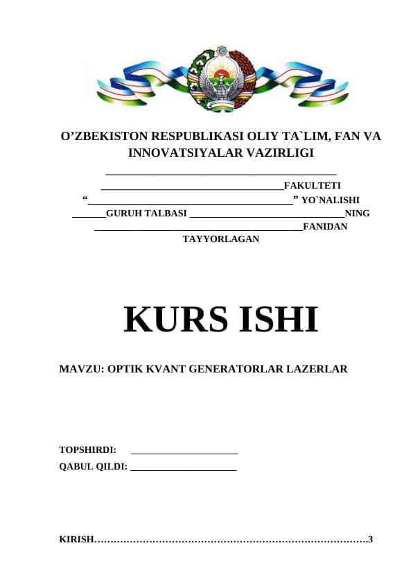 OPTIK KVANT GENERATORLAR LAZERLAR