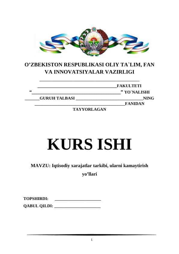 Iqtisodiy xarajatlar tarkibi, ularni kamaytirish yo’llari